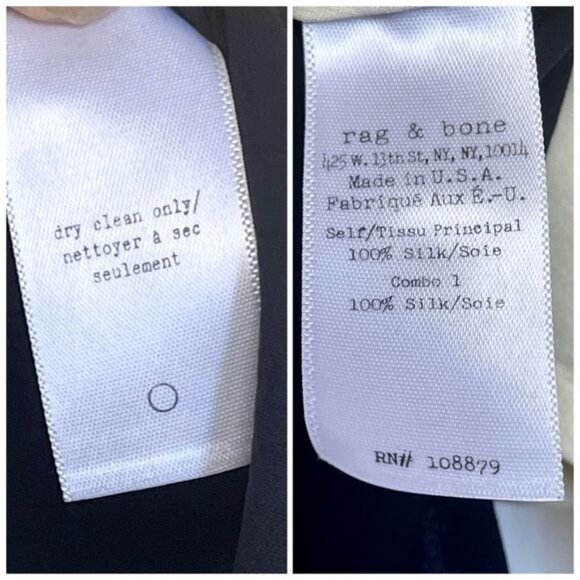 Rag And Bone 100% Silk Blouse Ivory And Black Silk Long Sleeve Size Medium - Picture 5 of 6